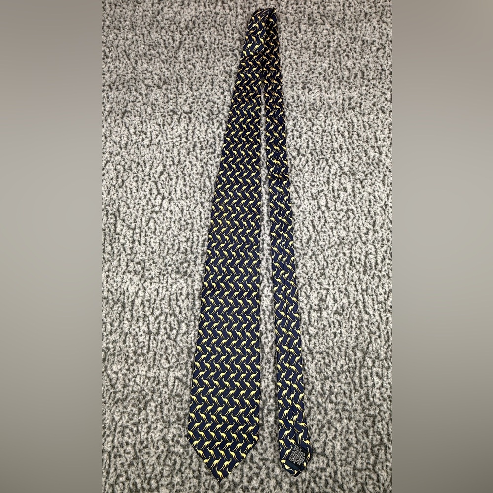 Beaufort The Rack Silk Tie Navy Yellow Kangaroo Print Made in Italy